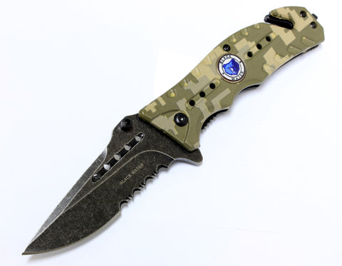 Defender 8" Black Water Collection Camoflauge Folding Spring Assisted Knife with Belt Clip