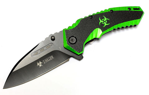 High Quality 8" Zombie-Killer Spring Assisted Knife Sharp Black with Belt Clip