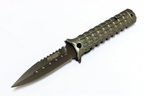 9" Defender Xtreme Collection Grey Folding Spring Assisted Knife  with Belt Clip