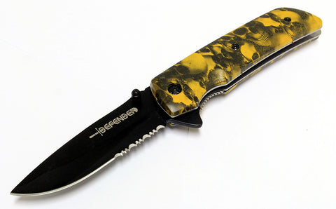 8" Defender Collection Yellow Folding Spring Assisted Knife with Belt Clip