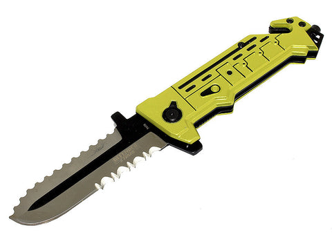 8" SAW Knife Yellow Serrated Blade Spring Assisted Stainless Steel Folding Knife