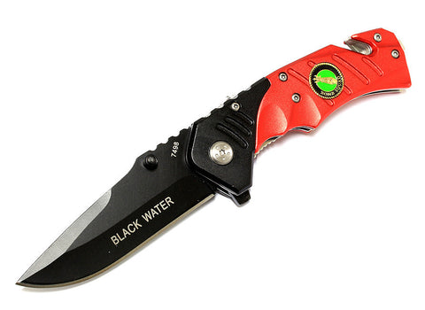 8" Red/Black Spring Assisted Knife with Belt Cutter and Belt Clip