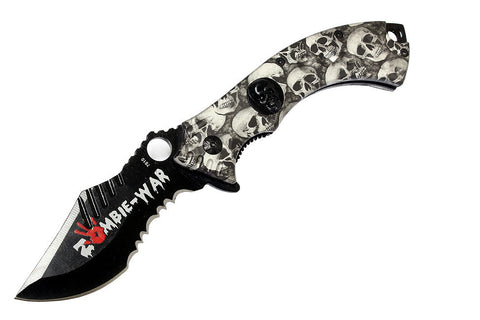 8.5" Zombie War Colletion Grey Folding Spring Assisted Knife with Belt Clip