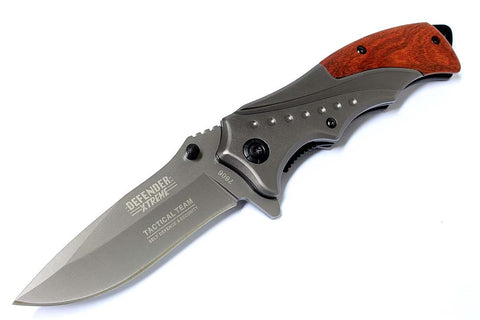 High Quality 8" Defender-Xtreme Grey Folding Spring Assisted Knife Belt Clip