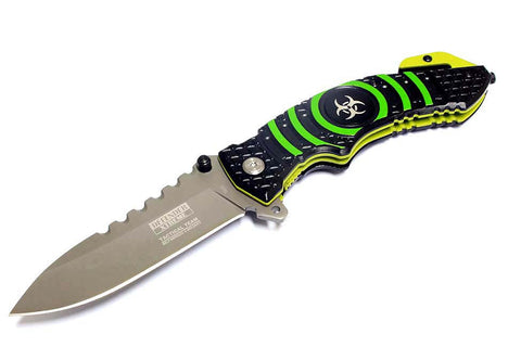 High Quality 8" Defender-Xtreme Spring Assisted Knife with Belt Clip - Green