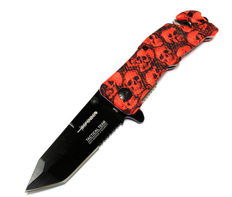 8" Red Blood Zombie Handle Tactical Team Spring Assisted Knife with Belt Clip