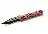 8.5" Zombie War Pink & Black Skull Design Spring Assisted Knife with Belt Clip & Glass Breaker