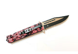 8.5" Zombie War Pink & Black Skull Design Spring Assisted Knife with Belt Clip & Glass Breaker