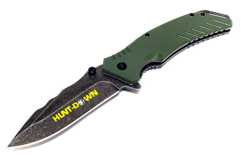 8.5" Hunt-Down Green Folding Spring Assisted Knife with Belt Clip