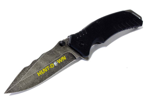 9" Hunt-Down Black Folding Spring Assisted Knife with Belt Clip
