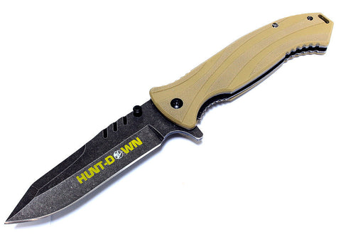 9" Hunt-Down Brown Folding Spring Assisted Knife with Belt Clip