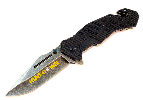 8" Hunt-Down Black Folding Spring Assisted Knife with Belt Clip