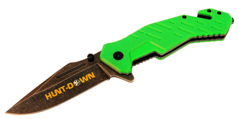 8" Hunt-Down Green Folding Spring Assisted Knife with Belt Clip