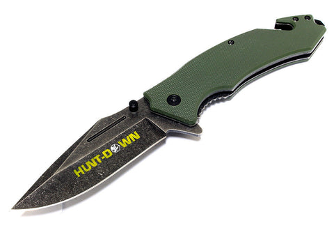 8.5" Hunt Down Green Folding Spring Assisted Knife with Belt Clip
