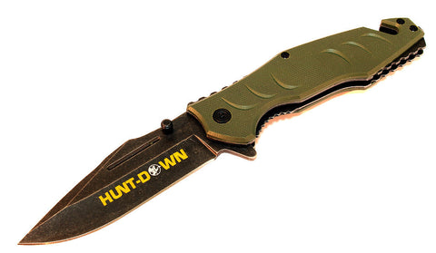 8" Hunt-Down Green Folding Spring Assisted Knife with Belt Clip