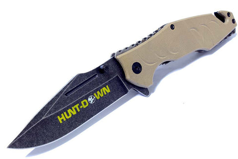 8" Hunt-Down Brown Folding Spring Assisted Knife with Belt Clip