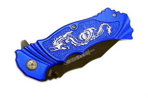 8" Defender Spring Assisted Knife with Serrated Stainless Steel Blade - Blue