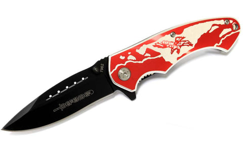 8" Defender Folding Spring Assisted Knife with Belt Clip - Red Eagle