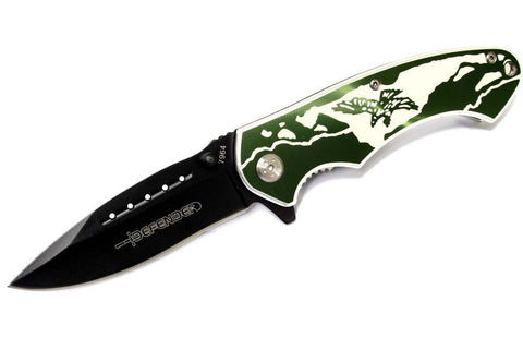 8" Defender Folding Spring Assisted Knife with Belt Clip - Green Eagle