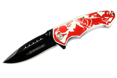 8" Defender Folding Spring Assisted Knife with Belt Clip - Red Wolf