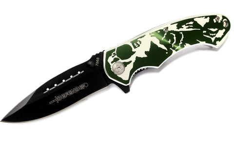8" Defender Folding Spring Assisted Knife with Belt Clip - Green Wolf