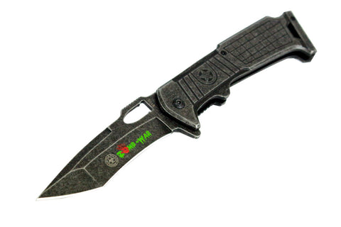 High Quality 8.5" Zomb-War Spring Assisted Stone Wash Blade Knife with Clip