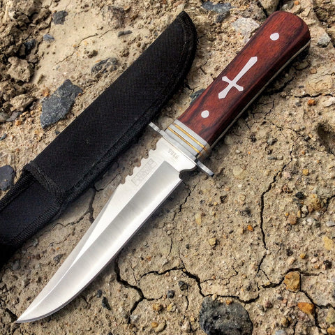 11"  Defender-Xtreme Wood Handle Hunting Knife Full Tang Stainless Steel Blade