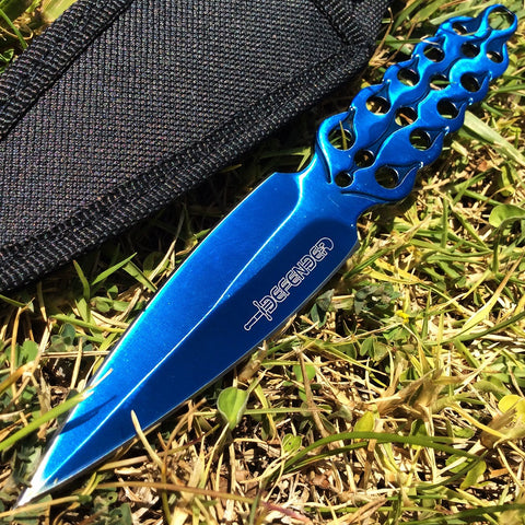8" Defender Blue Flame Throwing Knife with Sheath