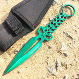 8" Defender Green Skull Throwing Knife with Sheath
