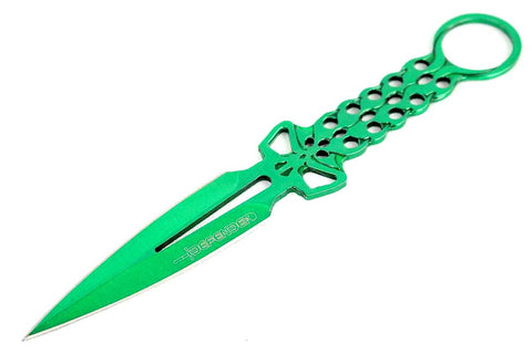 8" Defender Green Skull Throwing Knife with Sheath