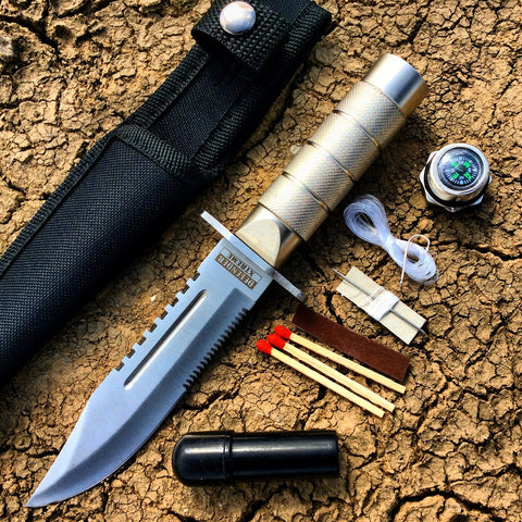 8.5" Heavy Duty Silver Mini Survival Knife with Sheath