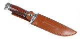 12"Hunt-Down Fixed Blade Brown and Chrome Knife with Leather Sheath