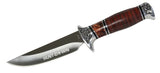 10" Hunt-Down Fixed Blade Hunting Knife with engraved Handle and Leather Sheath
