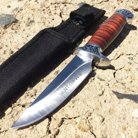8" Hunt-Down Fixed Blade Hunting Tactical Knife with Nylon Sheath