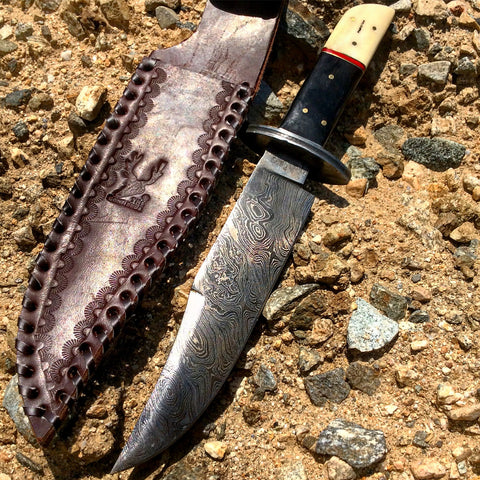 12.5" Damascus Steel Stag Horn Handle Hunting Knife Hand Made