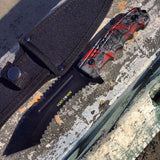 9.5" Hunt-Down Serrated Full-Tang Blade Hunting Knife with Red Zombie Handle