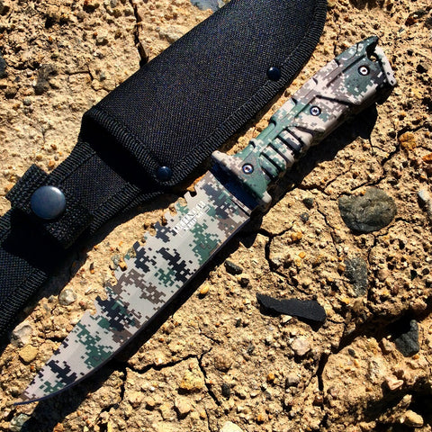 11" Defender-Xtreme Full Tang Hunting Sharp Knife Gray Digital Camo