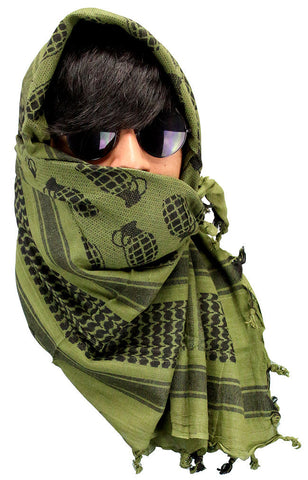 Military Lightweight Shemagh Tactical Scarf Green with Grenade Design
