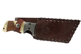 9" Huntdown Full Tang Hunting Knife with Wood Handle and Leather Sheath