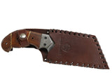 9" Huntdown Full Tang Hunting Knife with Brown Wood Handle and Leather Sheath
