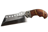 9" Huntdown Full Tang Hunting Knife with Brown Wood Handle and Leather Sheath