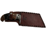 9" Huntdown Full Tang Tanto Blade Hunting Knife with Wood Handle and Leather Sheath