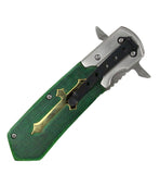 9.5" Defender-Xtreme Tactical Spring Assisted Folding Knife Green Cross Handle