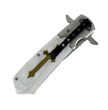 9.5" High Quality Defender-Xtreme Spring Assisted Knife with White Glossy Handle