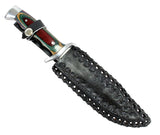 10" Defender-Xtreme Hunting Knife with Multi-Color wood Handle & Leather Sheath
