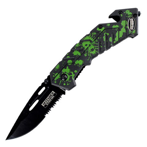 Defender Xtreme High Quality Tactical 7.5" Green Spring Assisted Folding Knife