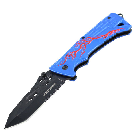 8" Hunt Down Blue Handle Spring Assisted Knife With Belt Clip