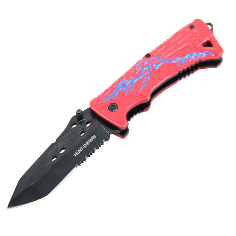 8" Hunt Down Red Handle Tactical Team Spring Assisted Knife With Belt Clip