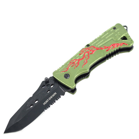 8" Hunt Down Green Handle Tactical Team Spring Assisted Knife With Belt Clip