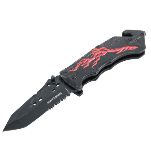 8" Hunt Down Black Handle Heavy Duty Tactical Team Spring Assisted Knife